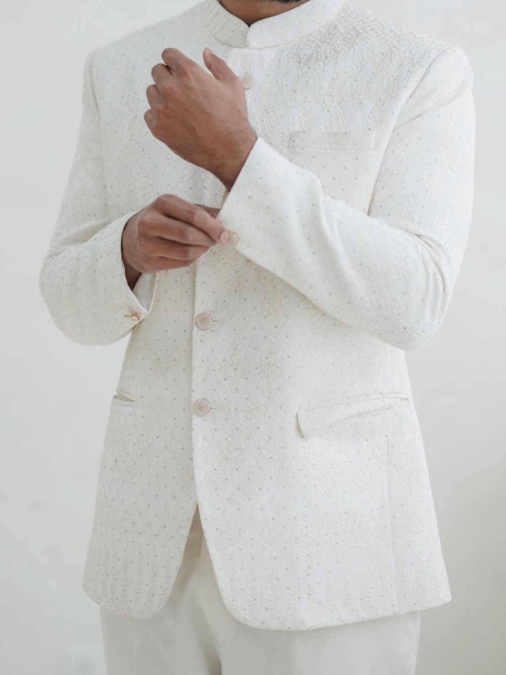 Cream Prince Coat / Bandhgala Jacket / Nehru Jacket with Trousers